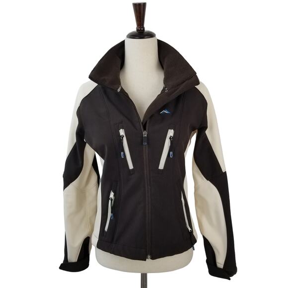 Denali Brown Cream Zip Front Soft Shell Jacket Coat Fleece Liner S - Picture 1 of 5